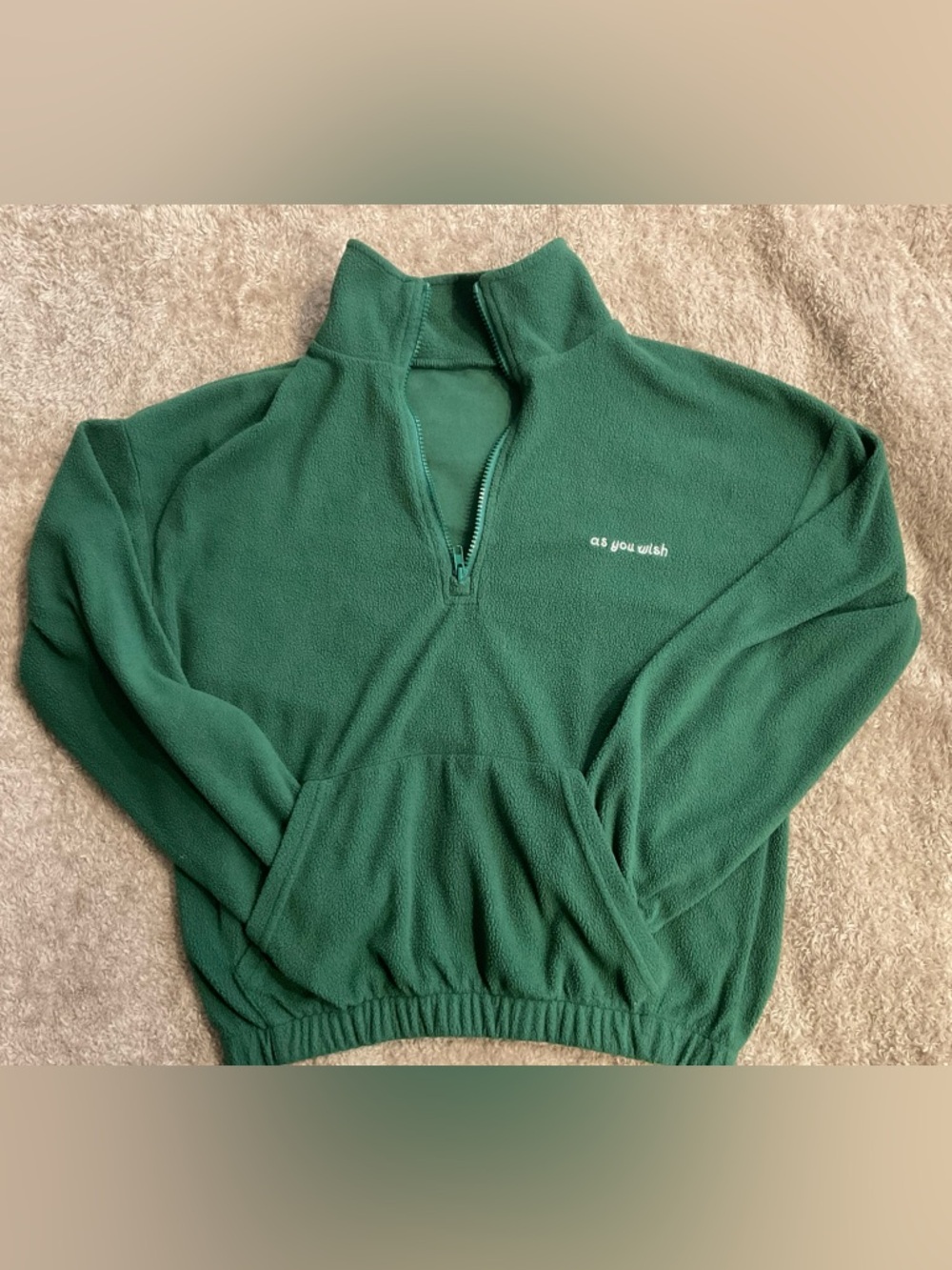 SHEIN Forest Green Quarter-Zip Fleece Pullover Sweatshirt